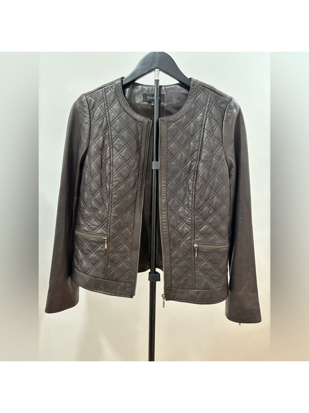 635. Talbots Dark Brown Quilted 100% Lamb Skin Leather Jacket